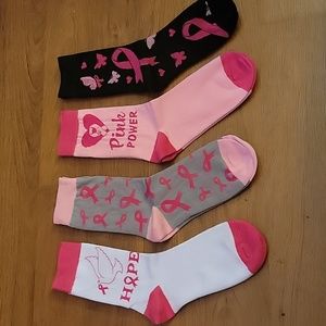 Toulite 4 pair Breast Cancer Awareness soft crew socks white pink black gray New